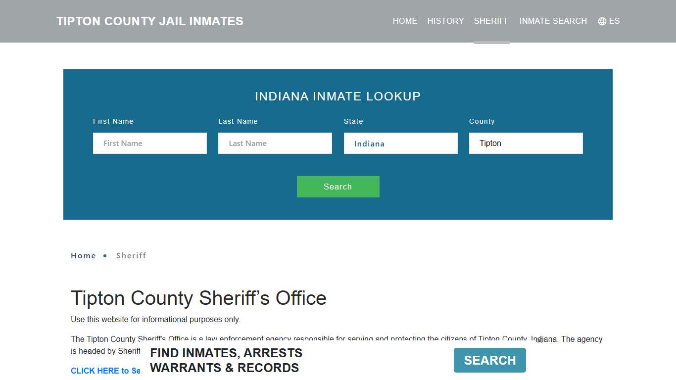 Tipton County Sheriff, IN Arrest Warrant Lookup