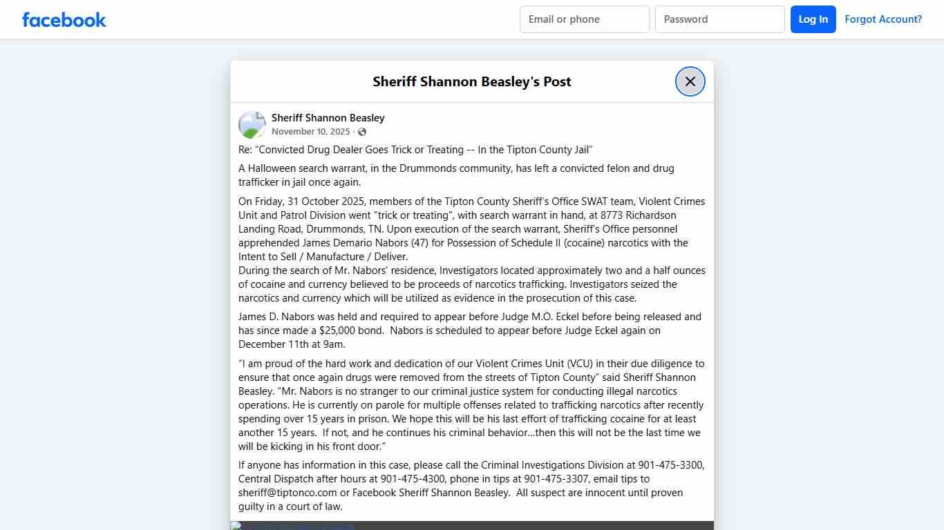 Re: “Convicted Drug Dealer Goes... - Sheriff Shannon Beasley Facebook